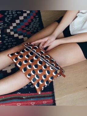 Clare V Leather Leopard Print Foldover Clutch — Brown